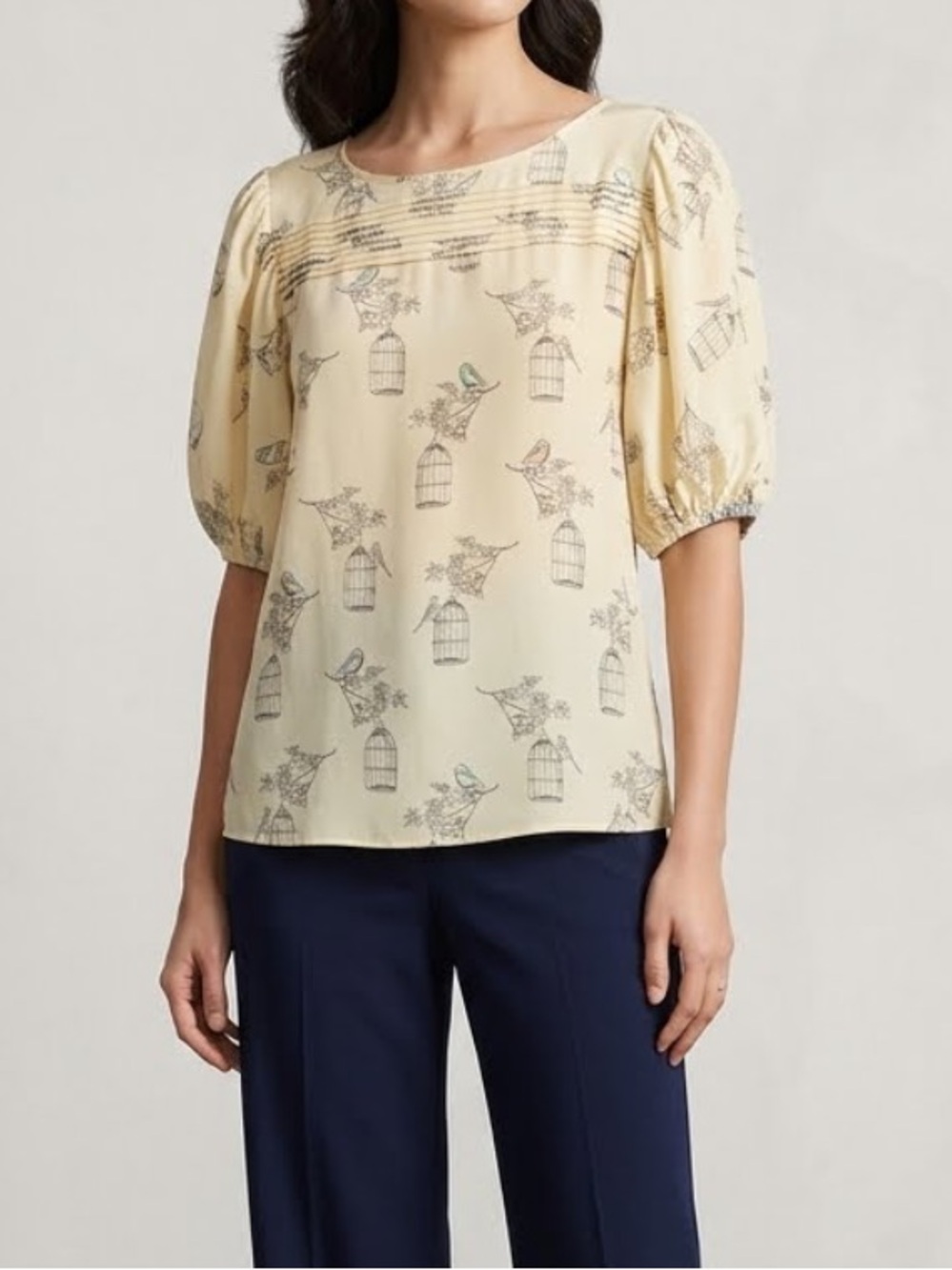PARKER Birdcage Floral Silk Puff Sleeve Blouse Medium
